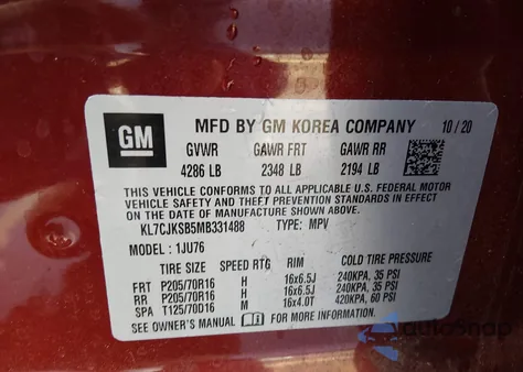 2021 Chevrolet Trax Fwd Ls from USA, damaged, VIN KL7CJKSB5MB331488